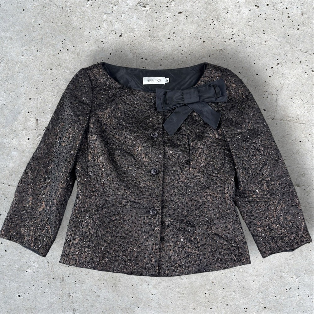 Rickie Freeman Teri Jon Jacquard Embellished Blazer Evening Jacket Size 2
